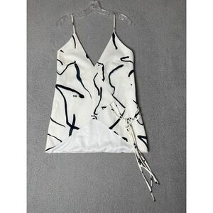 Stylestalker Womens Cami‎ Shirt Top Size Small Ivory Black Faux Wrap Abstract